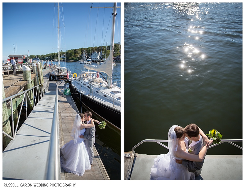 Bride and groom at Camden Harbor Maine Marina