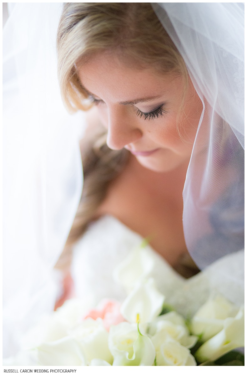 Maine wedding photographer captures quiet bridal portrait moment