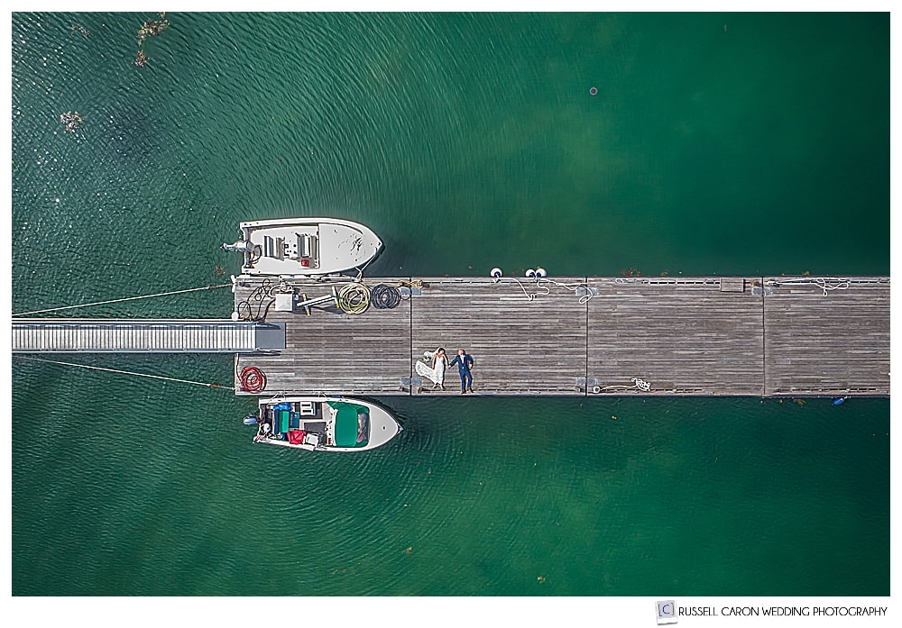 Bride and groom Atlantic Oceanside Drone Wedding image Bar Harbor, Maine