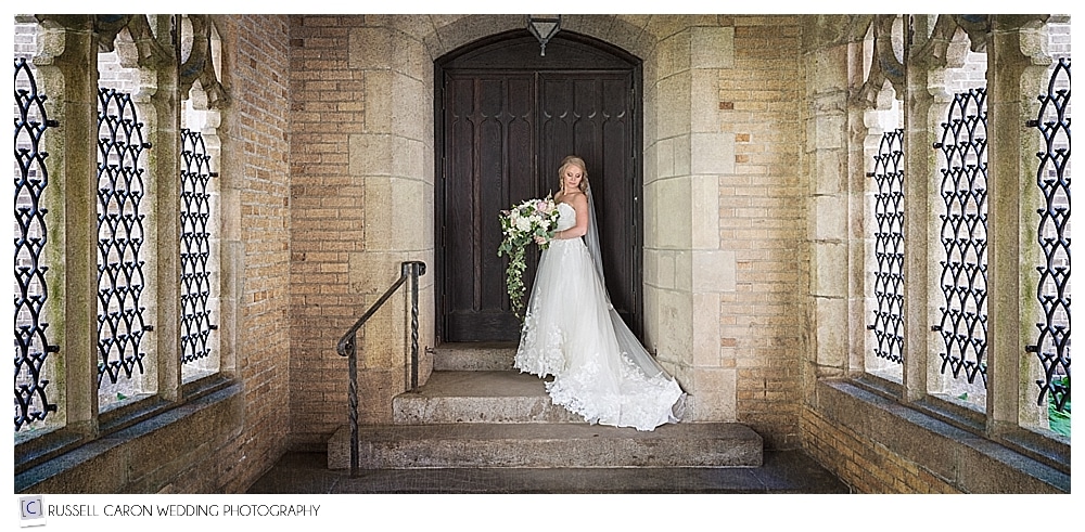 A beautiful artistic bridal portrait of a bride, just before her Portland Maine wedding ceremony