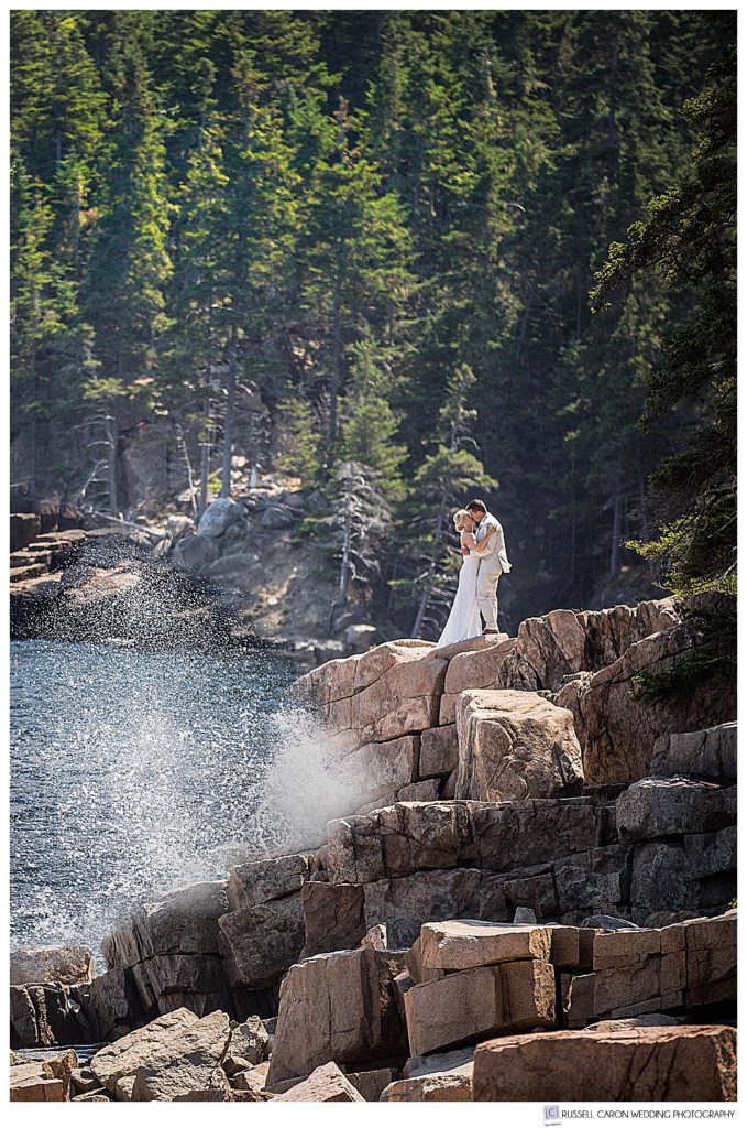 bride and groom photographed in Acadia National Park, Bar Harbor, Maine