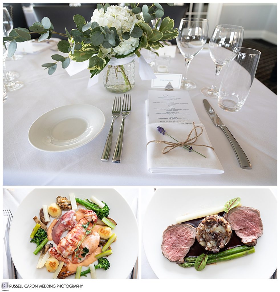 food and table setting at a Cape Arundel Inn wedding reception, Kennebunkport, Maine