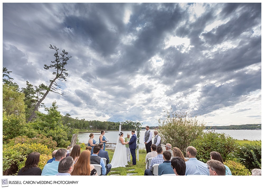 outdoor wedding ceremony at the Sheepscot Harbour Village Resort, Edgecomb, Maine