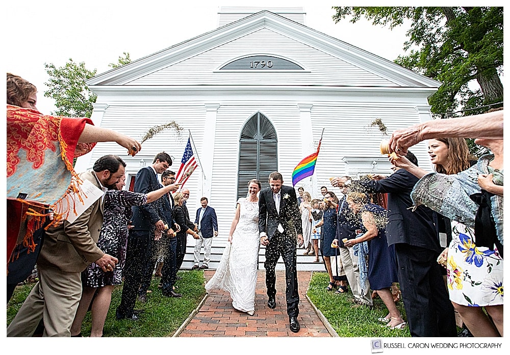 Bride and groom during recessional at their Castine Maine wedding, happy wedding photos #5 in top 18 of 2018