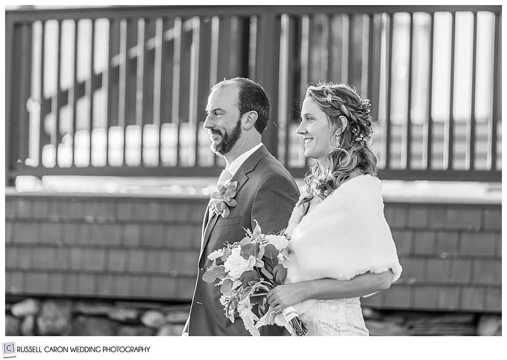 black and white photo of bride and groom 