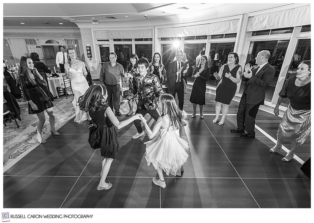 children on the dance floor at a midcoast maine wedding reception