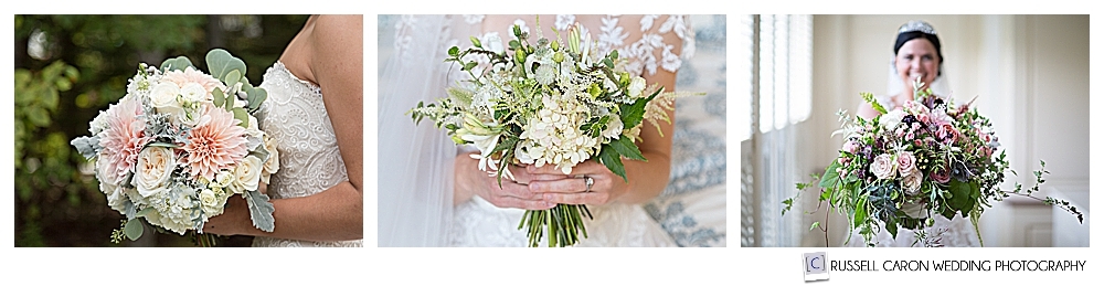 Three lovely bouquets from various Maine wedding floral designers and florists