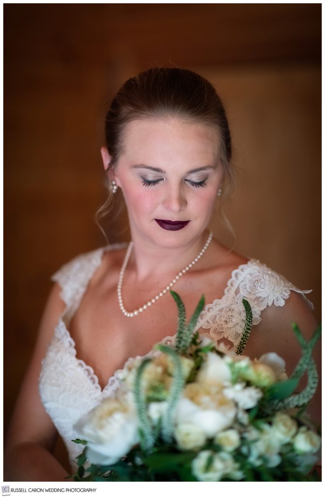 beautiful bridal portrait of bride with eyes closed