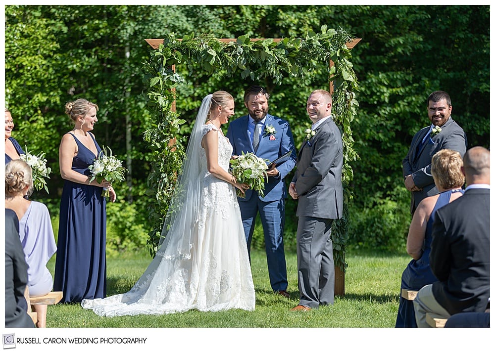 bride and groom during an outdoor Moose Lake Ranch wedding ceremony