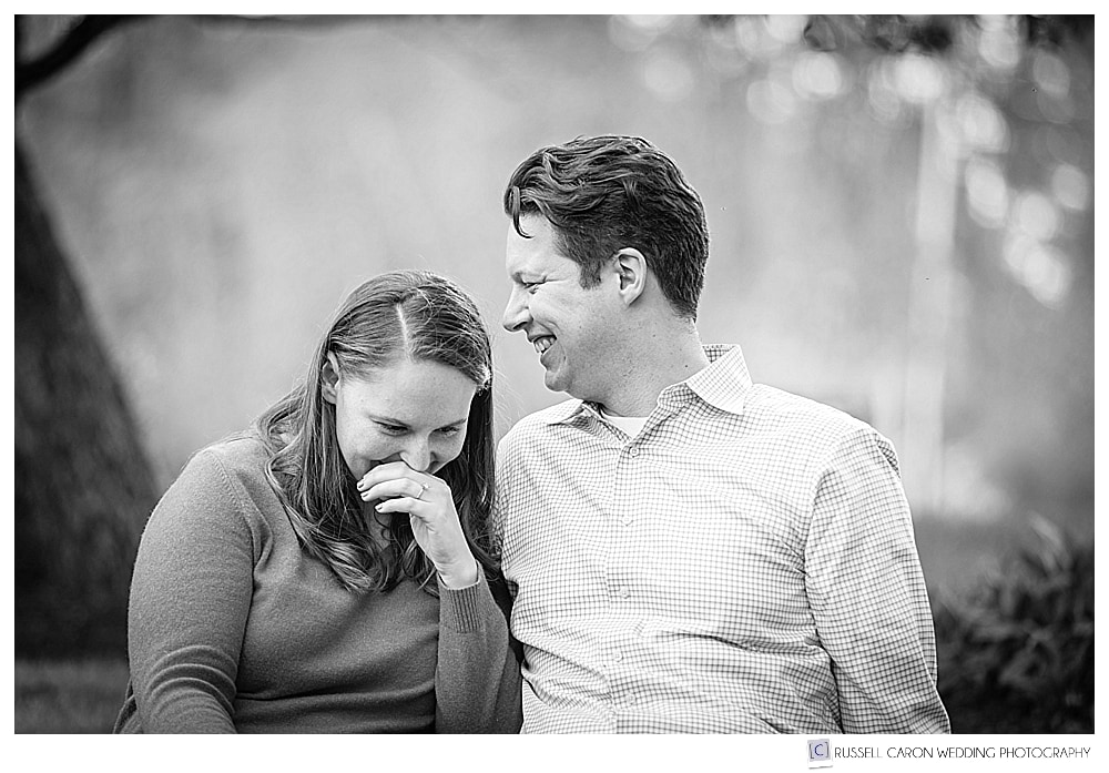 engaged couple laughing during their Mowfield Farm engagement photo session
