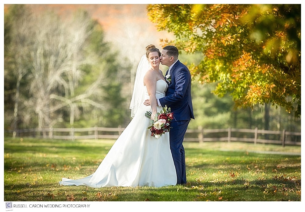 bride and groom in the gorgeous Maine fall foliage
