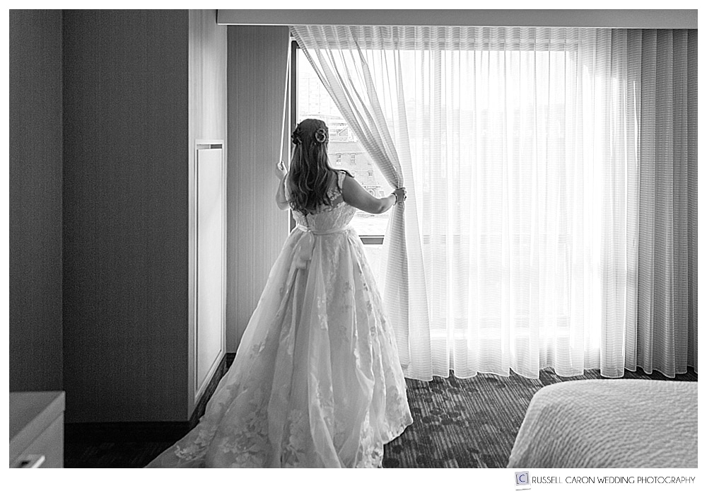 bride looking out of window