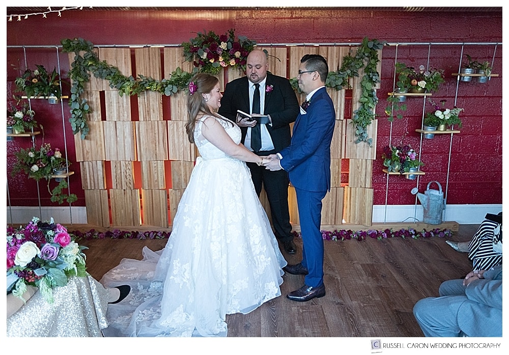 bride and groom during Portland Maine urban chic wedding ceremony
