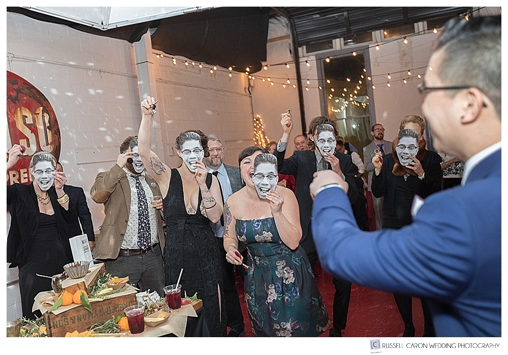 wedding guests wearing masks