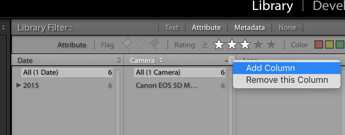 camera metadata in Lightroom