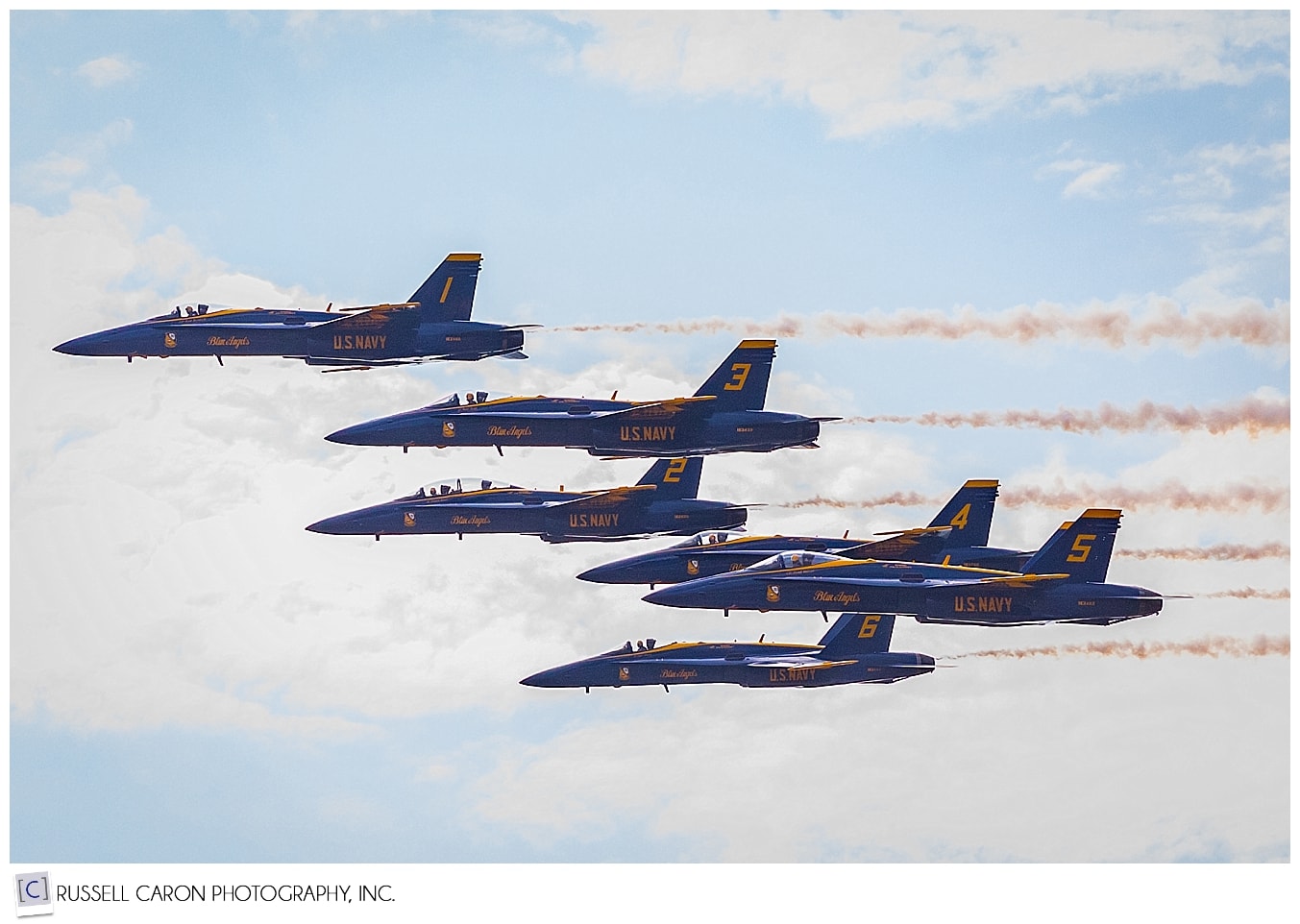 6 US Navy Blue Angels flying during the Great State of Maine Air Show 2017