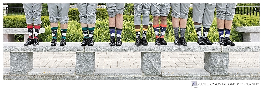 groom and groomsmen with colorful socks