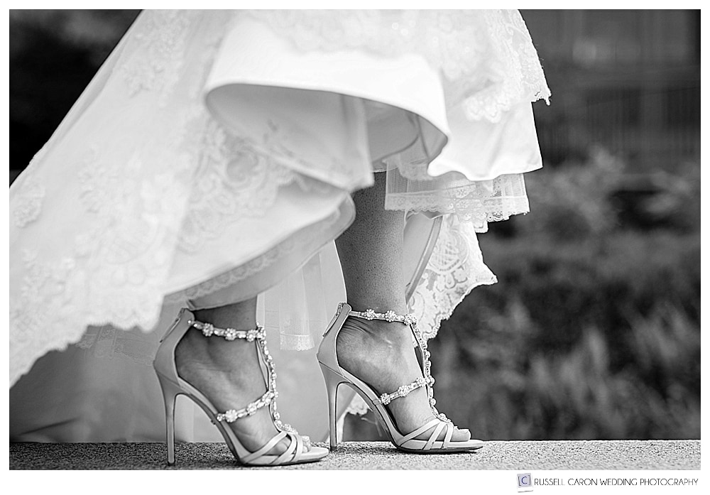 bride walking in Badgley Mischka shoes