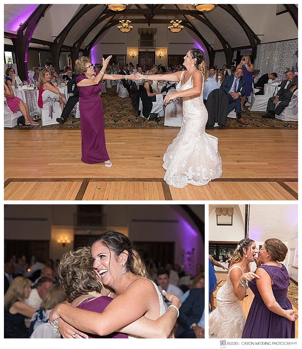 Bride dancing during wedding reception at the Bar Harbor Club, Bar Harbor Maine destination wedding