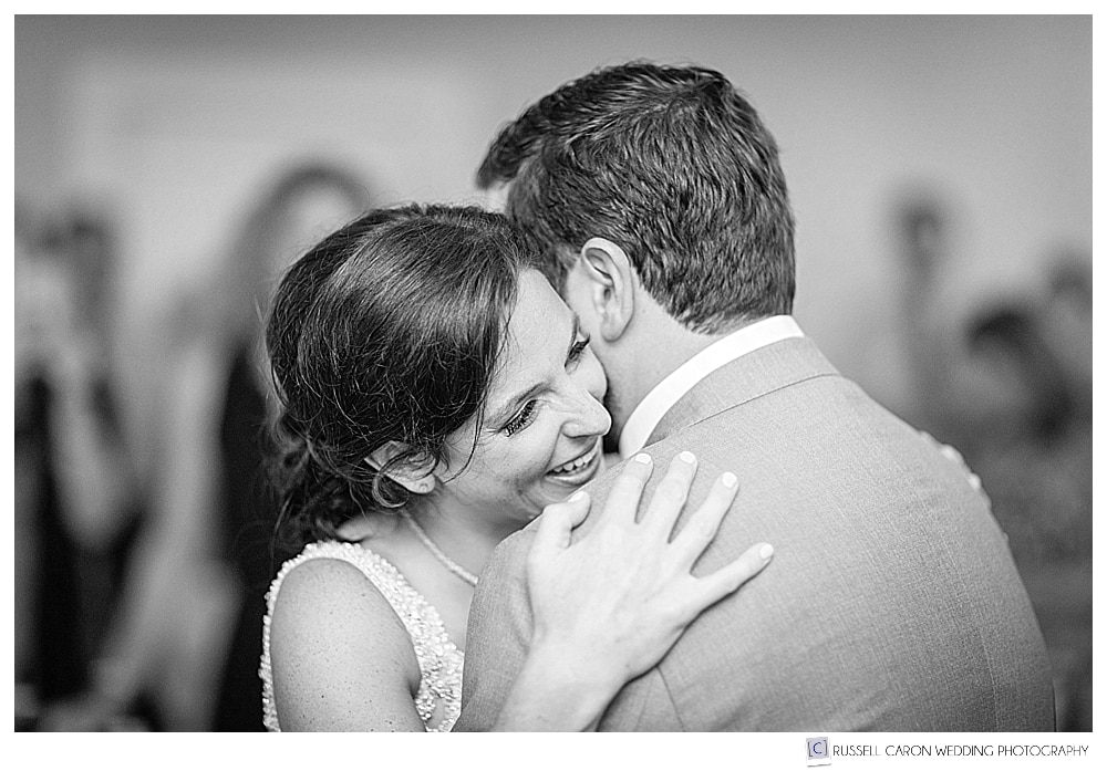 black and white photo of bride during first dance