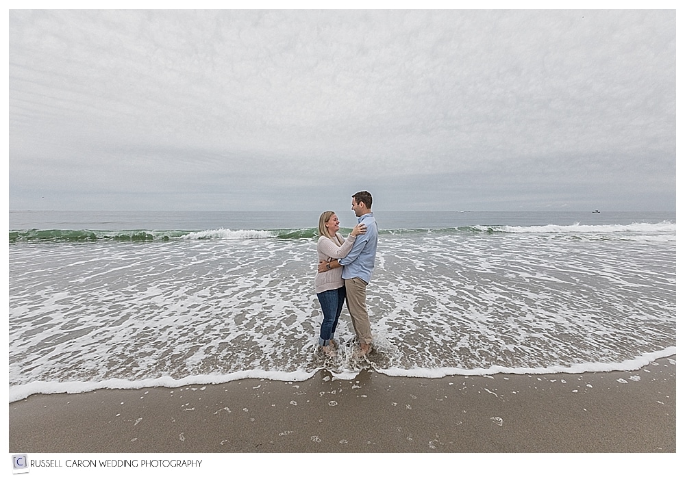 when the waves rush in, Biddeford Pool Beach engagement