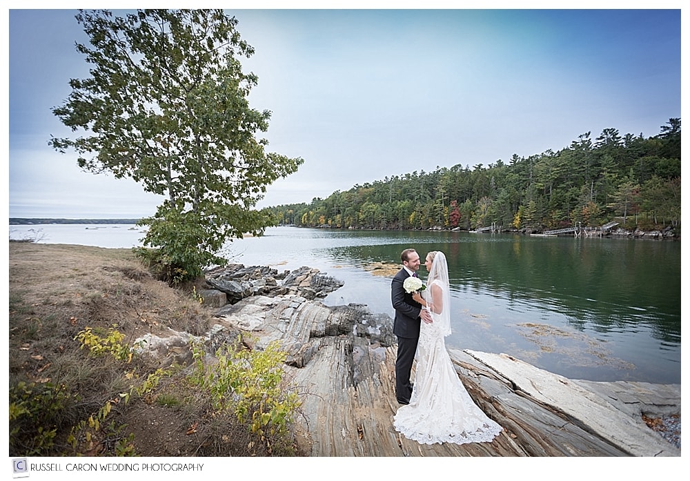 bride and groom at Barrett Park Boothbay Harbor Maine
