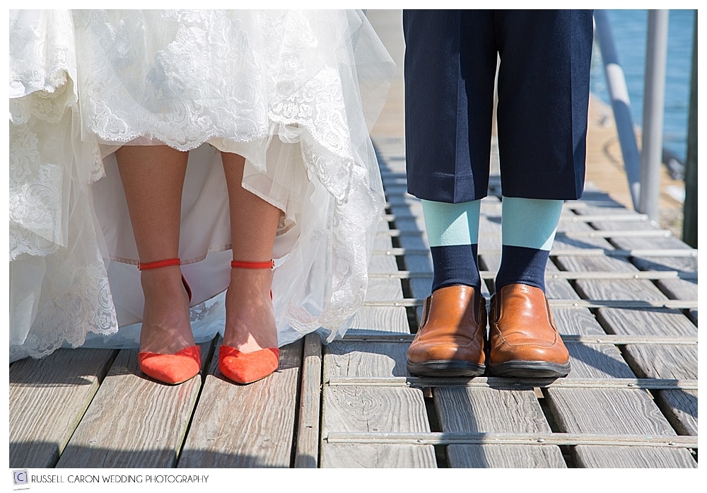 bride-in-orange-shoes-groom-in-striped-socks