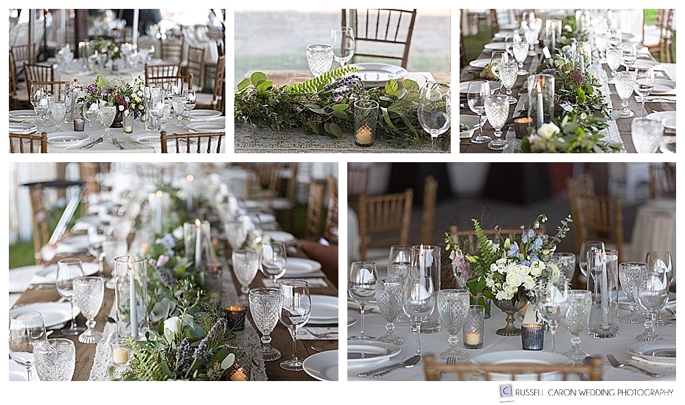 beautiful wedding reception details at the Camden Yacht Club, camden, Maine. Flowers by One and Supp