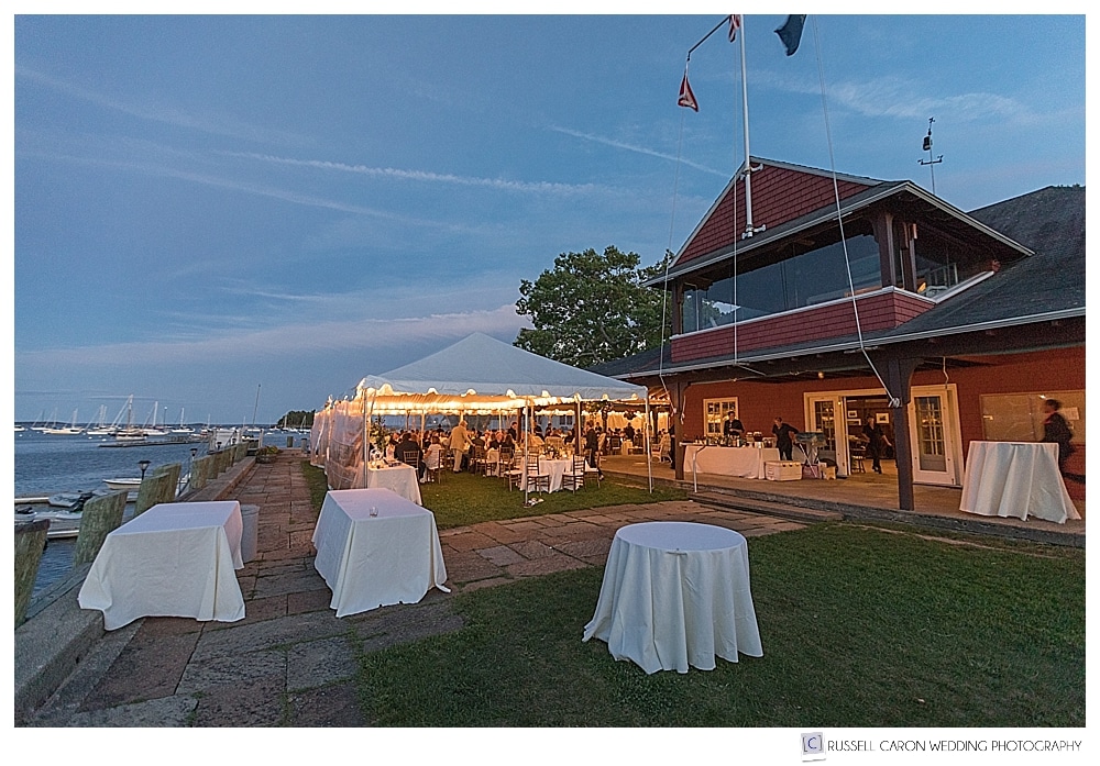 camden yacht club wedding reception at dusk
