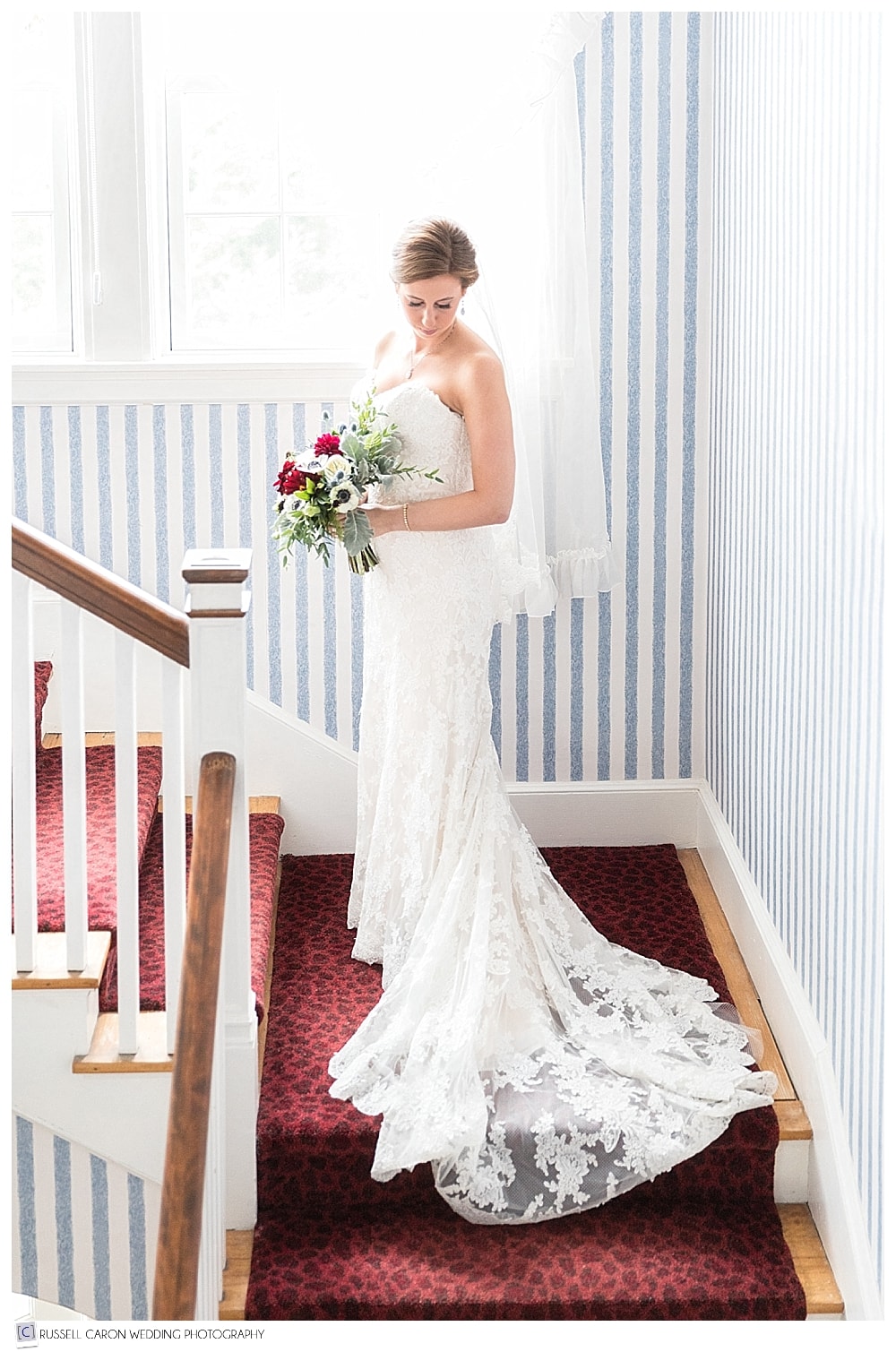 bride standing on staircase