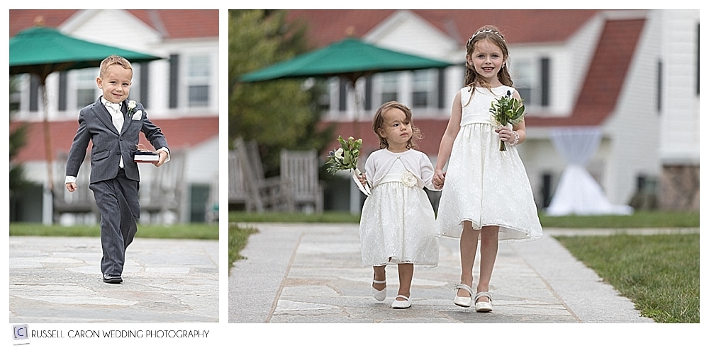 flower girls and ring bearer at a classic Colony Hotel wedding in Kennebunkport Maine