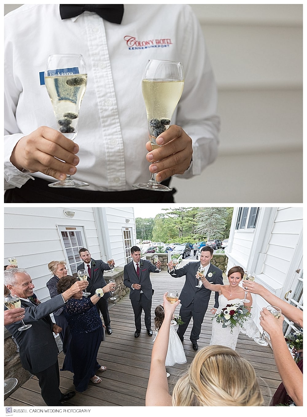 wedding party toasting the bride and groom