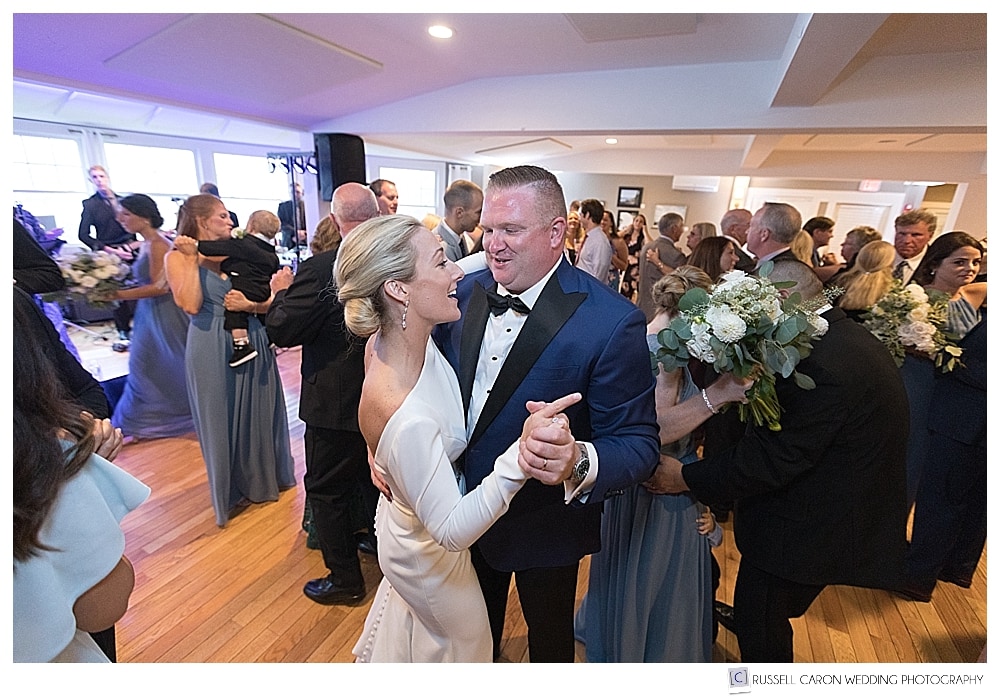 bride and groom dancing at their classic Newagen Seaside Inn wedding reception