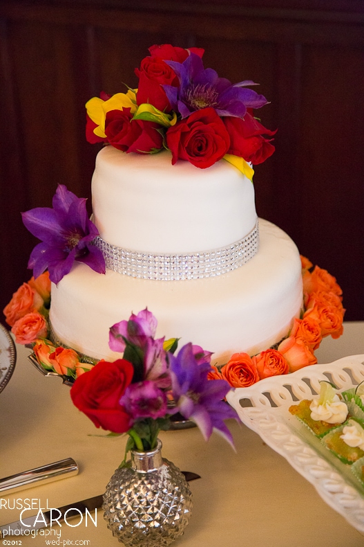 A colorful wedding cake for a French's Point wedding