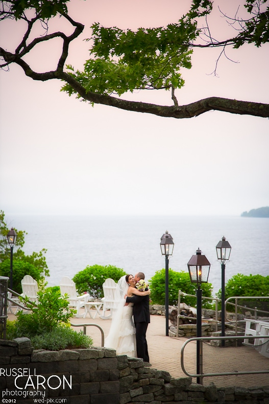 Bride and groom hugging after their wedding ceremony