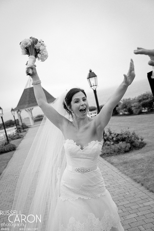 Bride high fiving