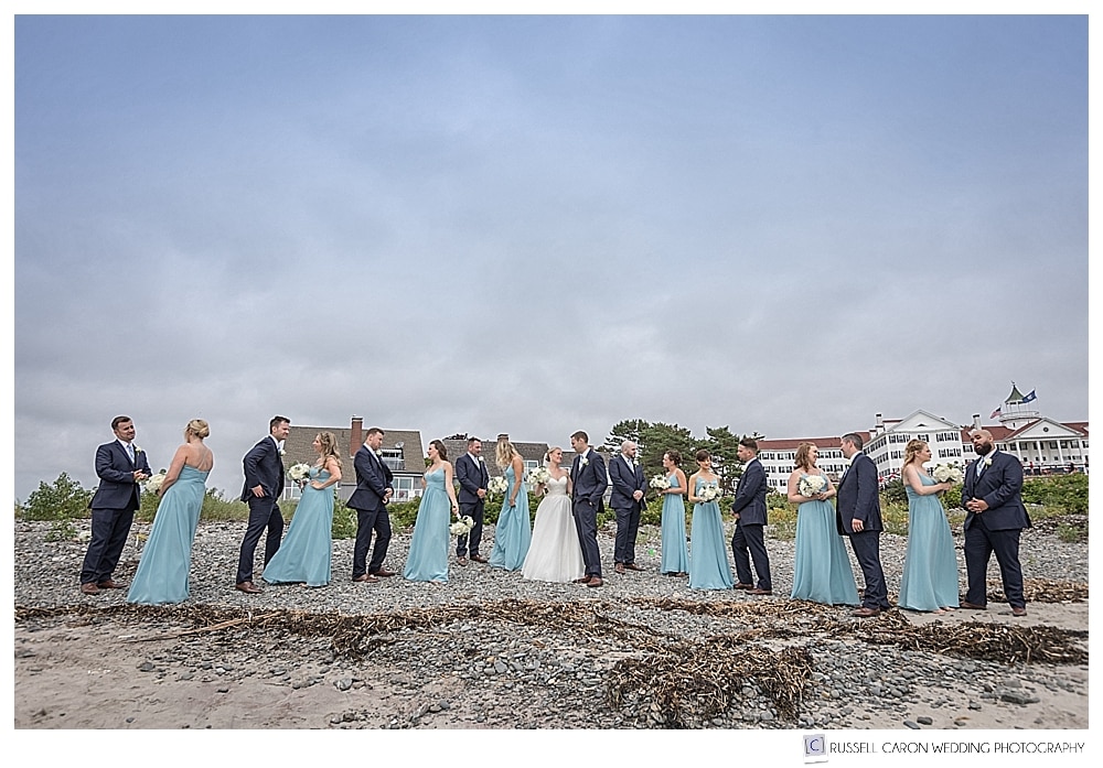 bridal party having fun on colony beach kennebunkport maine