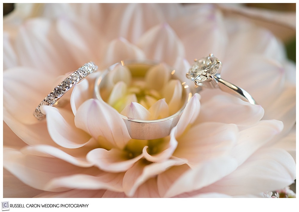 wedding ring detail photos with bride's bouquet