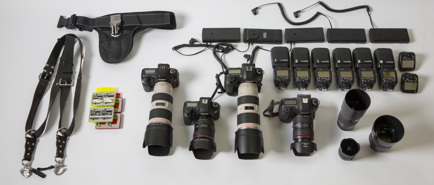 Wedding photography team details what they carry for gear on wedding day.