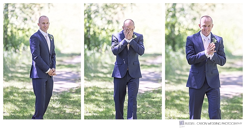 photos of the groom during a wedding day first look