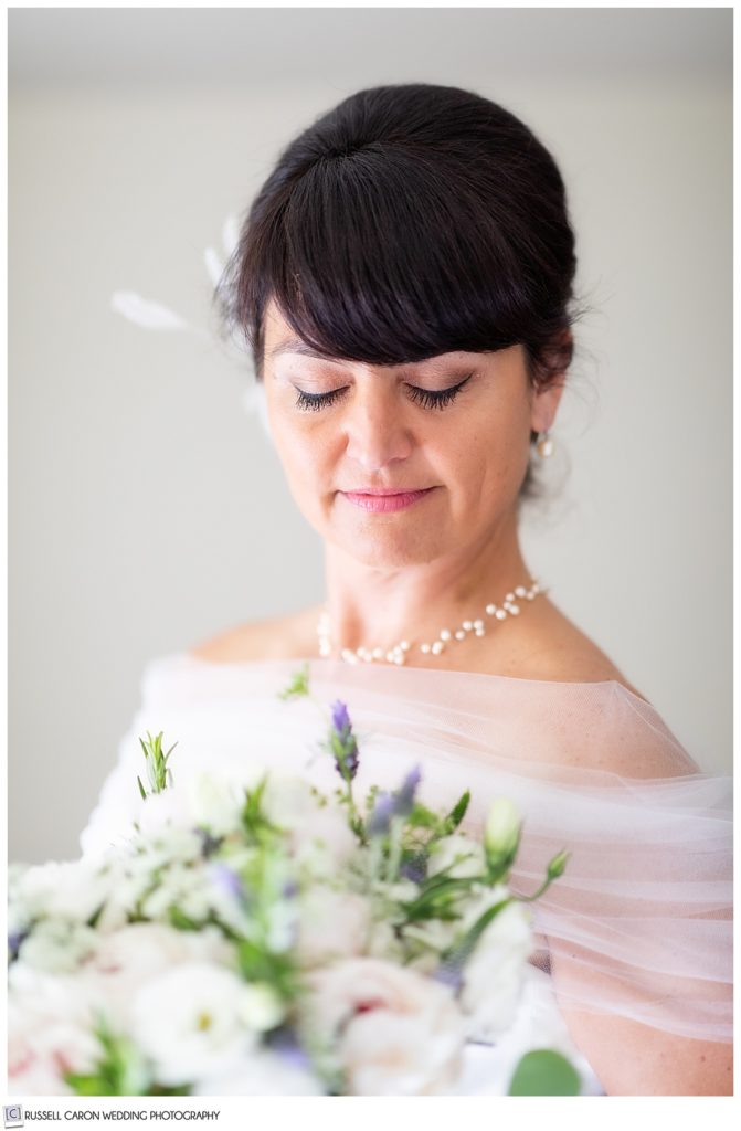 classic bridal portrait with bride's eyes closed