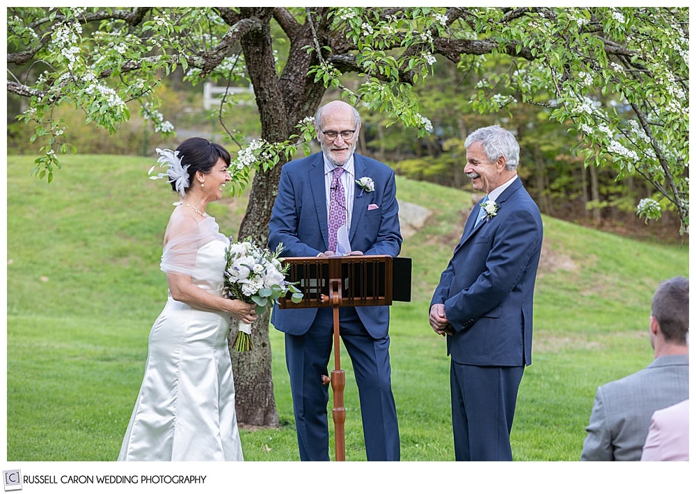 bride and groom looking at each other during their intimate Cape Neddick wedding ceremony