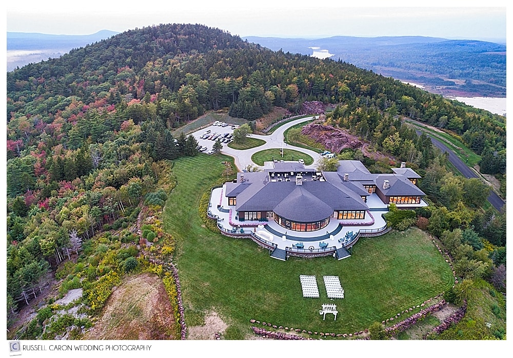 Maine drone wedding photo of Point Lookout Resort Summit 