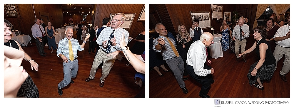 Black and White photos of wedding guests dancing at the Carriage House at Lynch Park, Beverly, MA