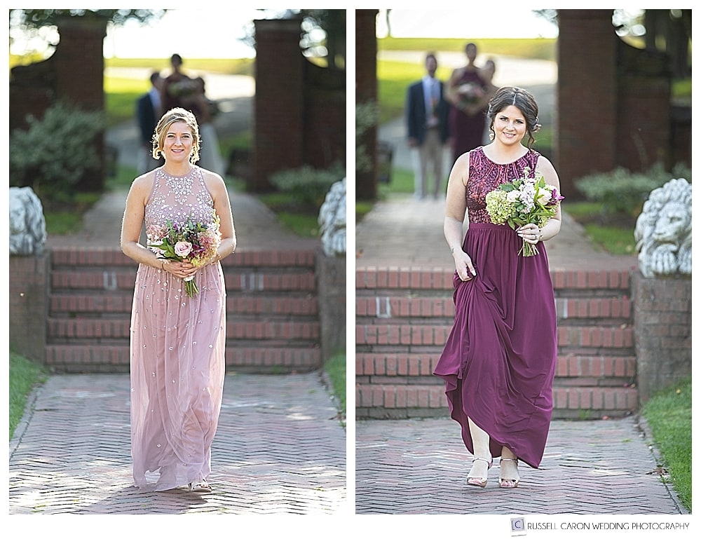 bridesmaids walking down the aisle at Lynch Park wedding ceremony