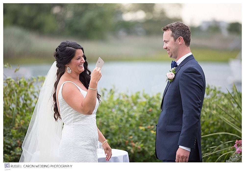 bride reads vows to groom at Nonantum Resort Kennebunkport 
