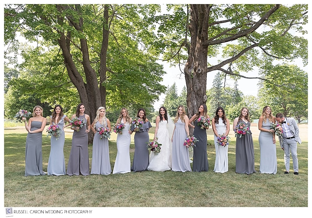 bride and bridesmaids, gray bridesmaids dresses