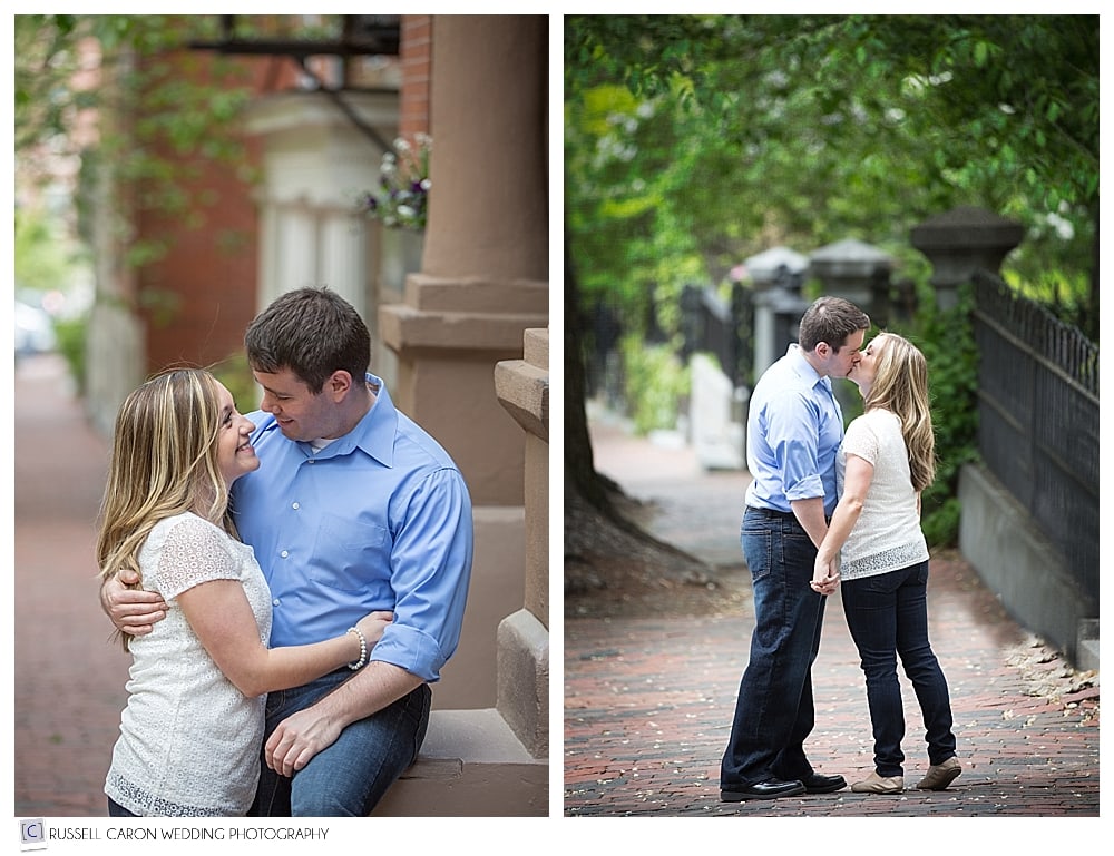 couple-kissing-on-beacon-hill-during-engagement-photo-session