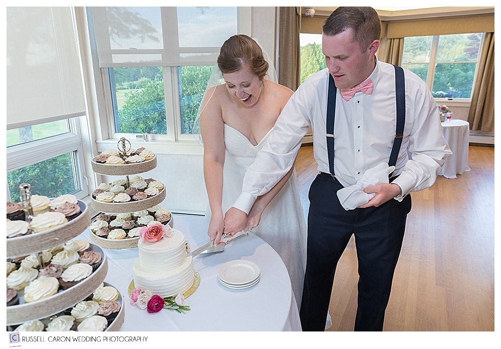 Bride and groom cut the cake