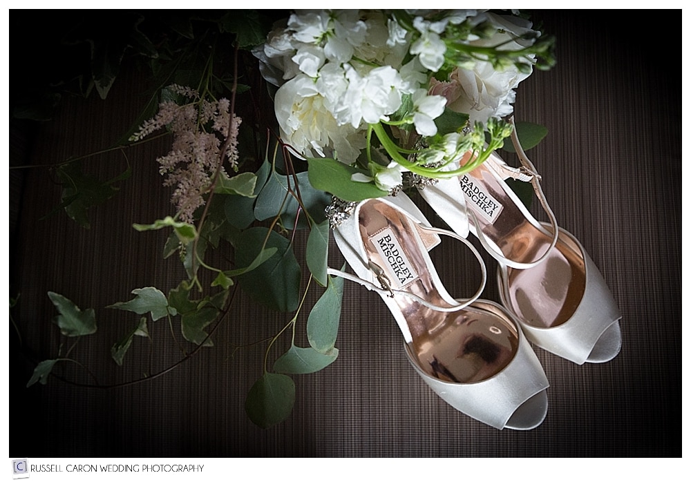 bridal shoes and bridal bouquet